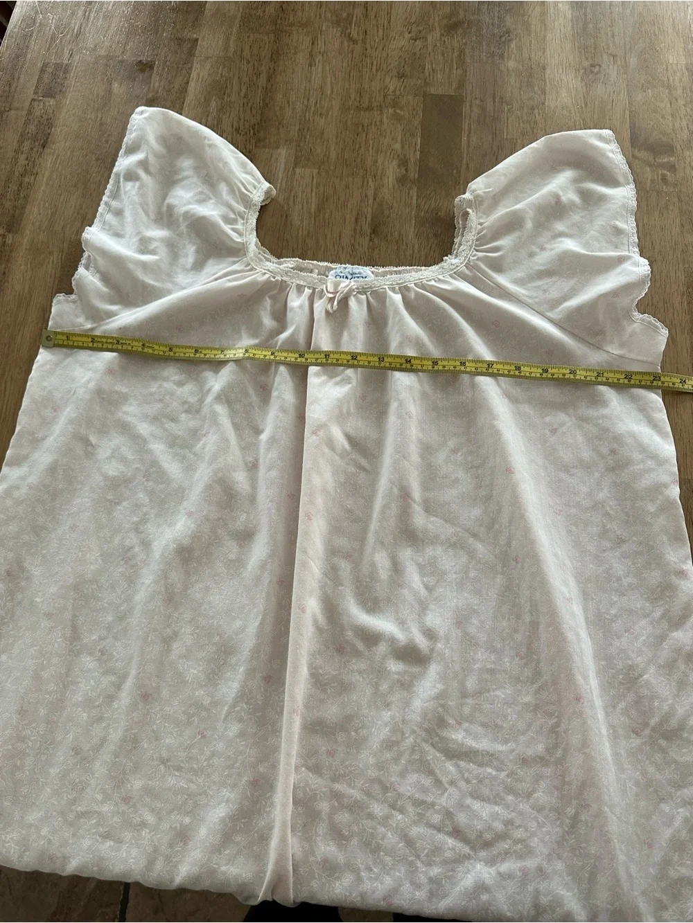 Vintage 1980’s Dimity Light Pink Floral Nightgown with Lace Trim - minor stains